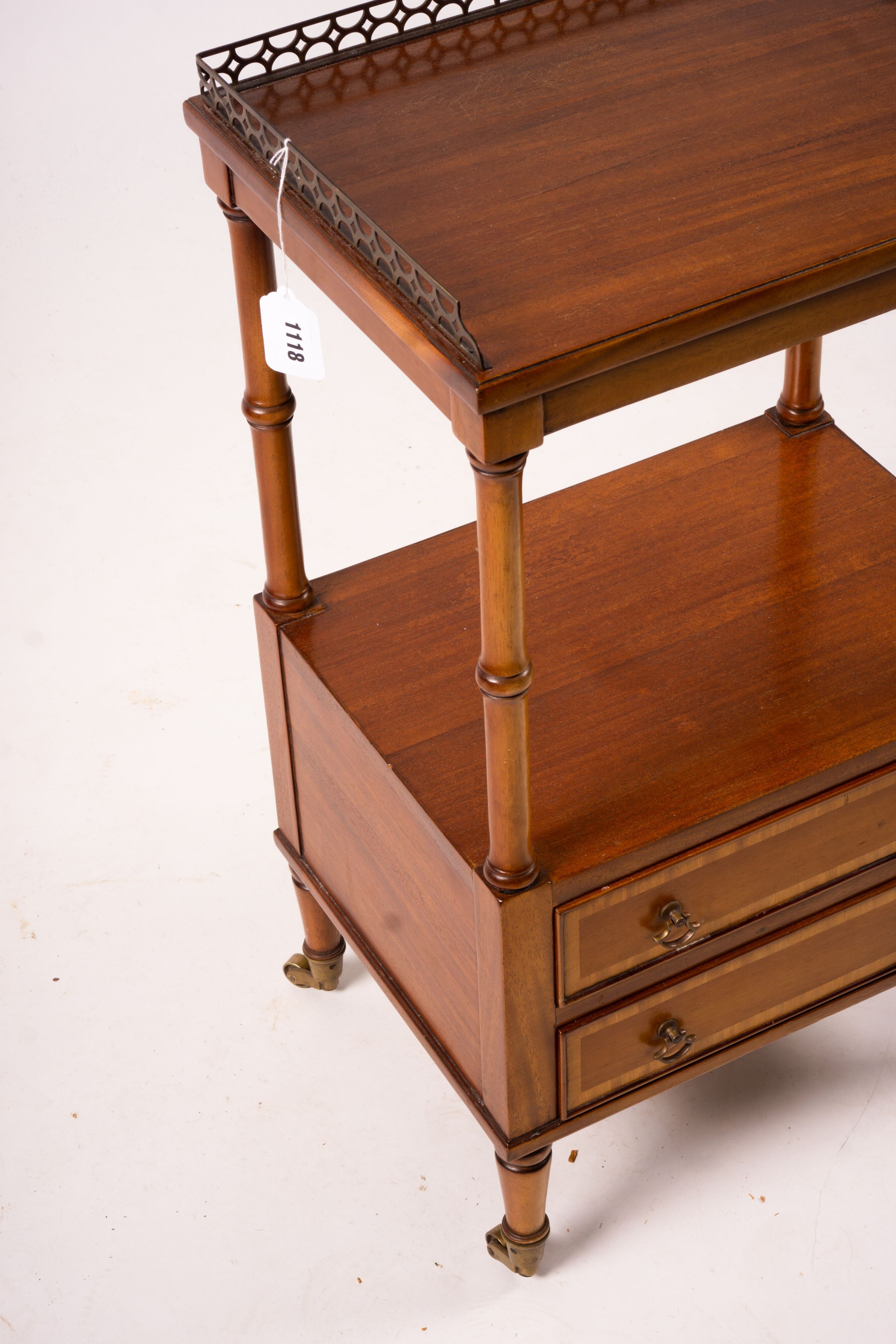 A two tier bedside table, width 42cm, depth 33cm, height 73cm